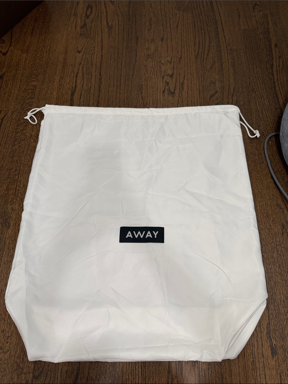 Away White Drawstring Travel Dust Bag with Black Logo